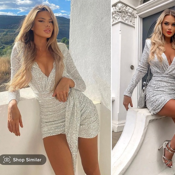 Fashion Nova Center Stage Sequin Mini Dress - White/Silver - Large - Never Worn - Picture 10 of 10